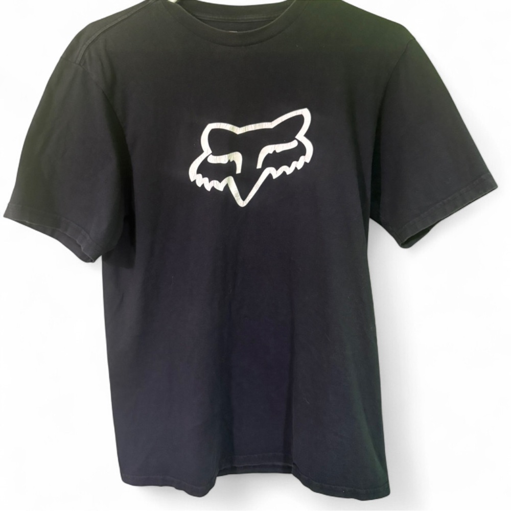 Y2K style street wear FOX racing graphic logo cotton Tee shirt M black and white